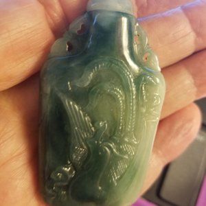 1 of a KIND HIGH Quality Green JADE Artisan Carved Snuff Bottle Phoenix & Dragon